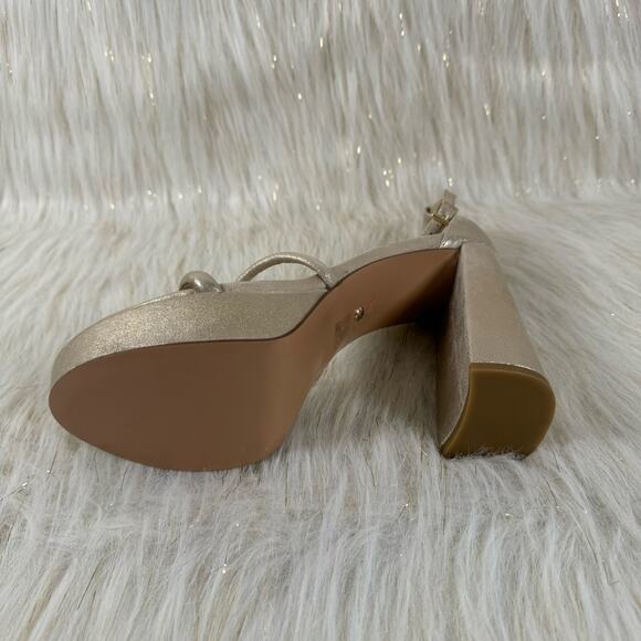 Pella Moda Womens Gilian Ankle Strap Sandal Gold Chunky Heel Platform 10 - Picture 7 of 12